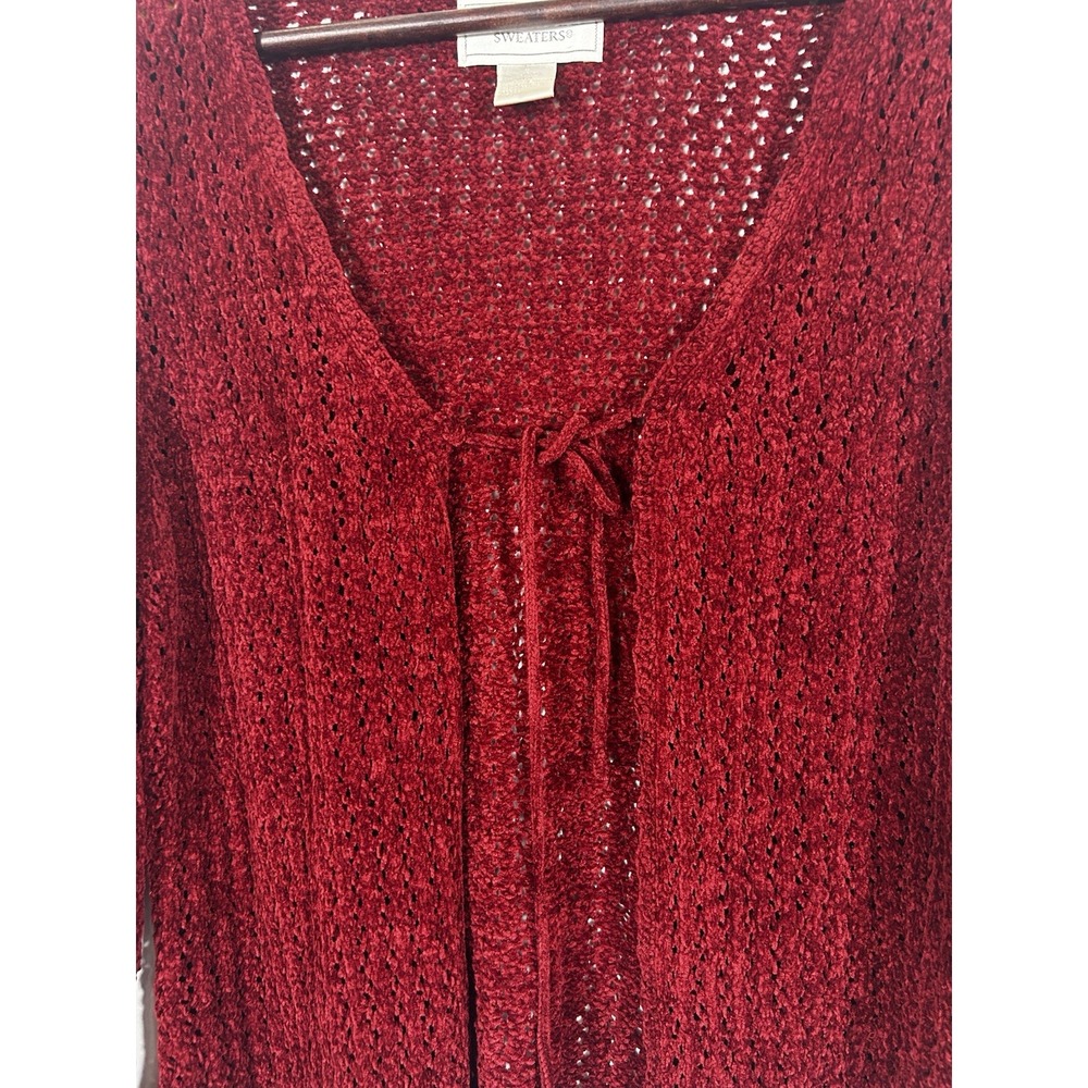 Vintage Hand Knit Velvet Tie Front Cardigan Size L 90s Vamp Whimsigoth Witchy - Picture 3 of 9